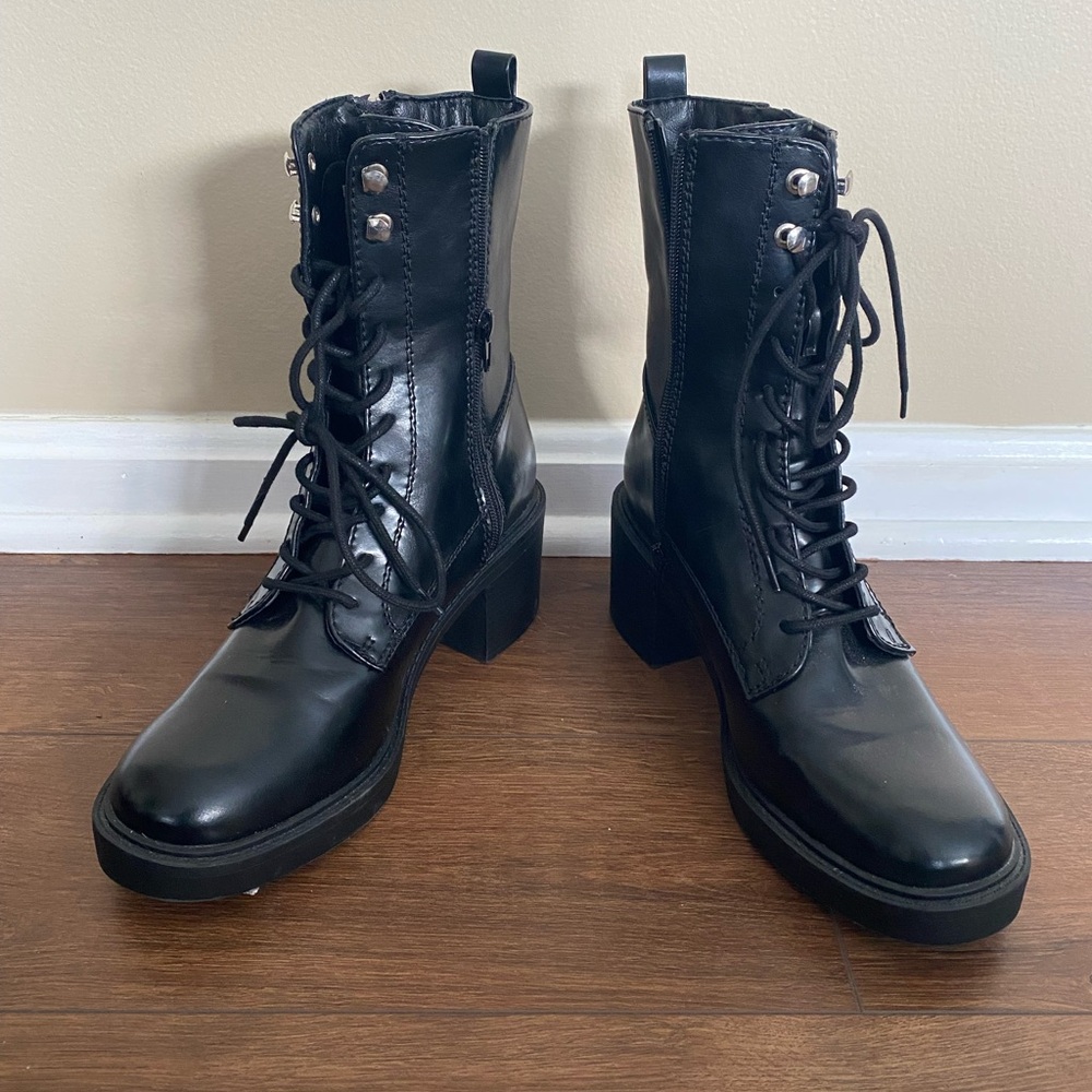 MIA Black Lace-Up Chunky Heel Combat Boots